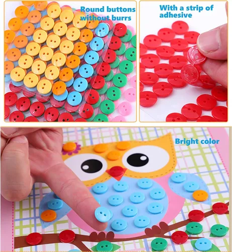 Vista 4 de WYNAKESHU 12 calcomanías de botón para dibujar mosaicos, kits de arte para niños, botón adhesivo, juguetes de clase de arte preescolar, regalo