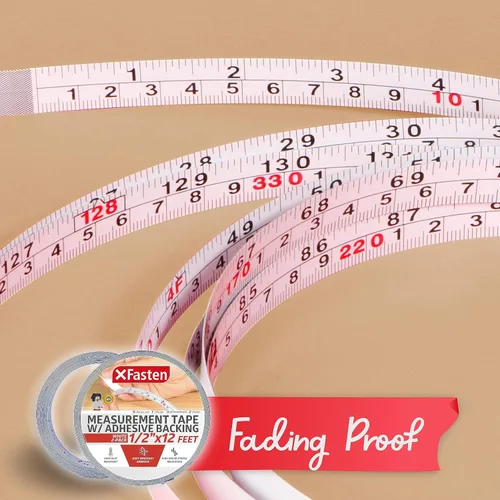 Vista 6 de XFasten Cinta métrica con parte trasera adhesiva, 0.5 pulgadas x 12 pies (paquete de 2) Cinta métrica de izquierda a derecha para banco de trabajo