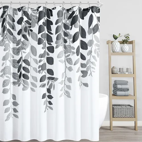 Vista 31 de BOODII Cortinas de ducha negras de 36 x 72 pulgadas, cortina de ducha de eucalipto de primavera para baño, cortina de baño con textura de flameado