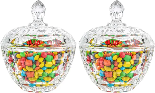 Vista 9 de ComSaf Plato de cristal para dulces con tapa, tarros pequeños de 9 onzas con tapa para escritorio de oficina, plato de dulces cubierto