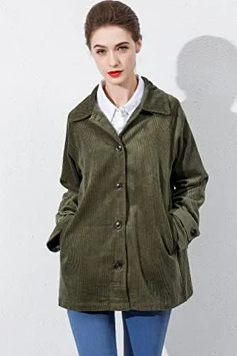 Vista 3 de Minibee Chaquetas de pana para mujer, abrigos de manga larga con botones y bolsillos