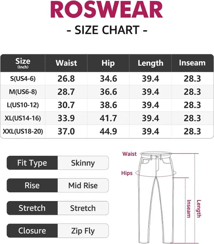 Vista 4 de roswear Essentials - Jeans ajustados rasgados de tiro medio para mujer.
