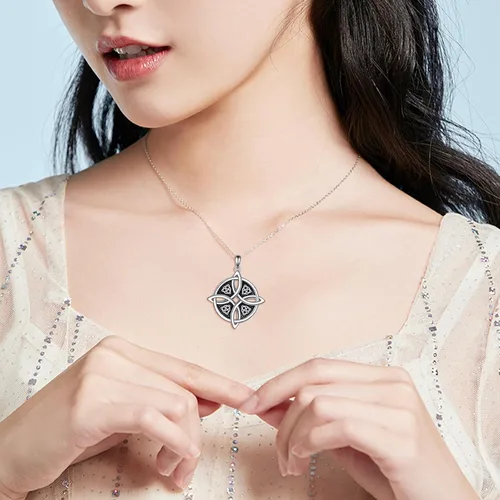 Vista 4 de YAFEINI Collar de nudo celta de plata de ley con dije de nudo de brujas irlandesas, regalos para mujeres