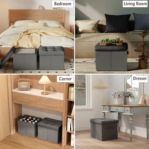 Vista 9 de Organizador de zapatos otomano de almacenamiento para armario, caja de almacenamiento con divisores ajustables para zapatos, ropa, juguetes, manta