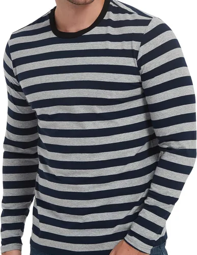 Vista 7 de Casual Black White Striped T-Shirt Mens Long Sleeve Cotton Spandex Crewneck Manga larga (negro y amarillo)