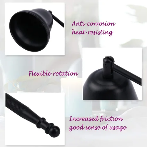 Vista 3 de Yoption Snuffer de mecha de vela, extintor de velas de acero inoxidable, accesorio con mango largo para apagar la llama (negro 2)