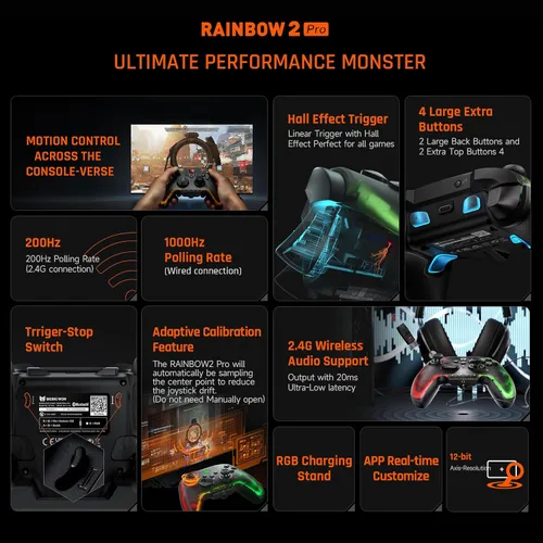 Vista 2 de PC Controller, BIGBIG WON Wireless Controller Motion Control, Hall Trigger, ALPS Joystick, 3.5mm Audio, Gaming Controller for PC