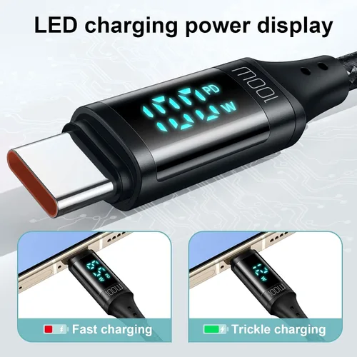 Vista 3 de Mcdodo Cable USB C tipo C de carga rápida de 4 pies con medidor de potencia digital de 100 W, cable trenzado de nailon para iPhone 15/15Pro/iPad