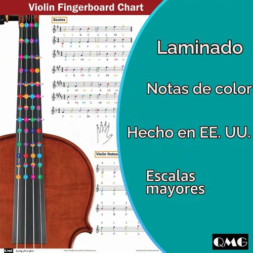 Vista 3 de QMG Tabla de digitación para violín con notas codificadas por colores, aprende técnicas de escalas de violín adecuadas para todos los niveles