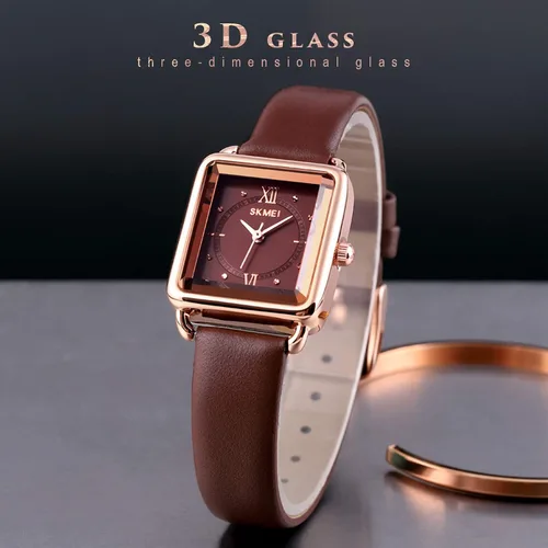 Vista 2 de SKMEI Reloj de mujer elegante reloj de pulsera rectangular de cuero para damas reloj analógico de cuarzo impermeable para mujer