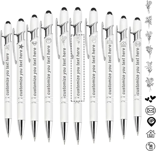 Vista 9 de Bolígrafos personalizados personalizados con nombre de flor de nacimiento a granel, bolígrafo grabado personalizado con lápiz capacitivo, logotipo