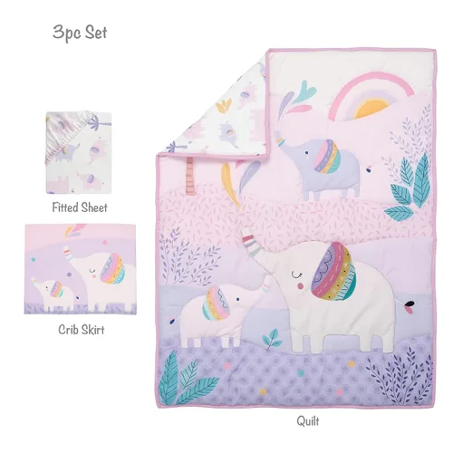 Vista 9 de Bedtime Originals Elephant Dreams - Juego de ropa de cama para cuna de bebé (3 piezas), color rosa