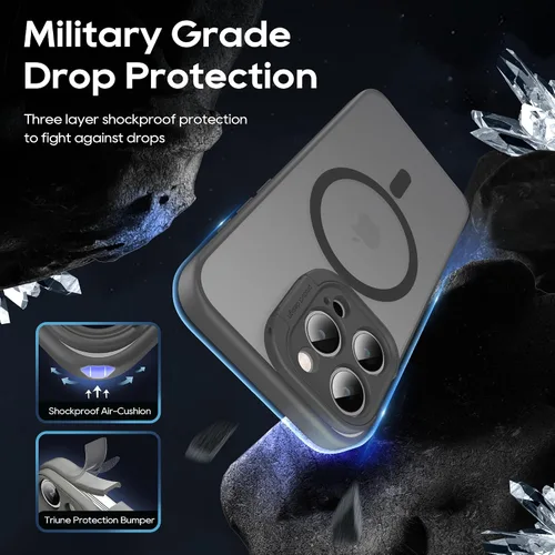 Vista 6 de Funda magnética para iPhone 15 Pro Max con soporte, soporte de cámara con protector de pantalla compatible con Magsafe a prueba de golpes
