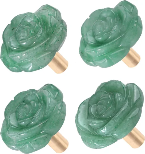 Vista 12 de Rockcloud Paquete de 4 pomos de cristal rosa para cajones, tiradores de armario, pomos de flores, herrajes para muebles, obsidiana negra