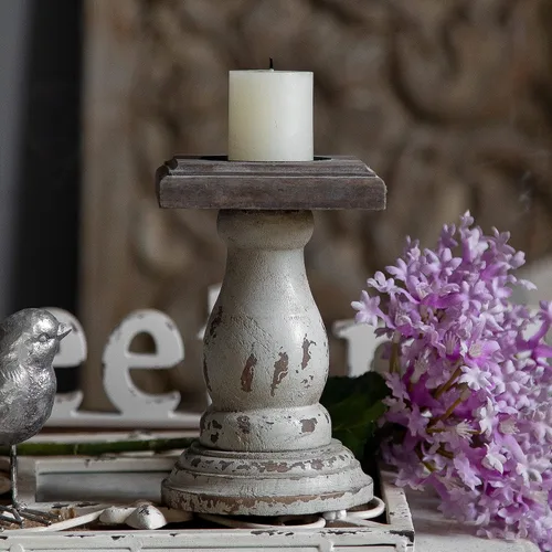 Vista 7 de Candelabro de madera blanco, candelabros decorativos para mesa, soporte de vela de pilar rústico, centros de mesa para comedor, candelabro Shabby