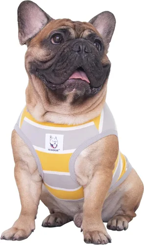 Vista 40 de iChoue - Camisetas de rayas de algodón 100% transpirable para Bulldog francés, chaleco de Halloween para perros medianos, camisetas Frenchie Pug
