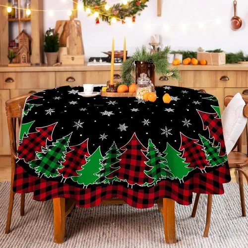 Vista 11 de pinata Manteles de Navidad de 52 x 70 pulgadas, mantel rectangular con diseño de árboles de Navidad, diseño de búfalo negro, a cuadros, oblongos