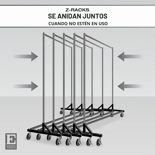 Vista 5 de Econoco perchero comercial con base en forma de Z con ruedas, construcción KD Tubo cuadrado duradero