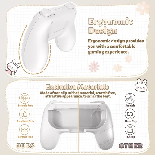 Vista 34 de FASTSNAIL Grips Compatible with Nintendo Switch for Joy Con & OLED Model for Joycon, Wear-resistant Handle Kit Compatible with Joy Cons Controllers