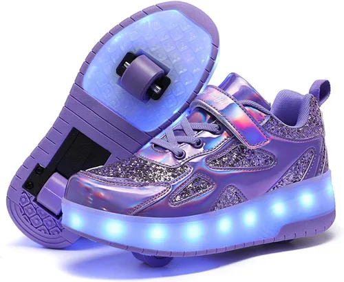 Vista 16 de Zapatos de patinaje LED para niños y niñas, tenis con ruedas desmontables y recargables intermitentes Negro