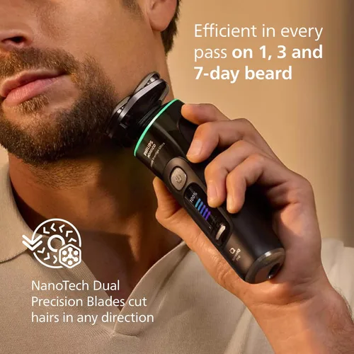Vista 6 de Philips Norelco Shaver i9000 Prestige Ultra, afeitadora eléctrica en seco y húmedo, tinta negra, tecnología SenseIQ Pro, sistema de triple elevación