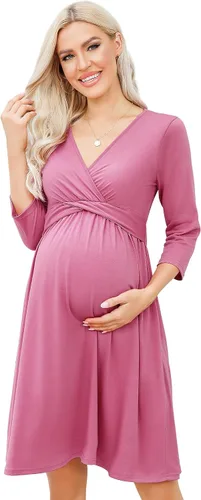 Vista 26 de Camisas de maternidad para mujer, cuello cuadrado, manga larga abombada, linda, casual, blusas, ropa de otoño Albaricoque