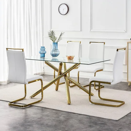 Vista 35 de Juego de 2 sillas de comedor, sillas de cocina, sillas sin brazos, sillas laterales de cuero y patas de metal con respaldo alto