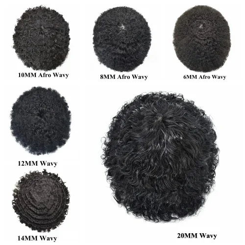 Vista 7 de Afro Toupee para hombres negros Sistemas de reemplazo de cabello 0.004 in Piel fina Afro Pelucas para hombres negros Unidades de pelo afro rizado