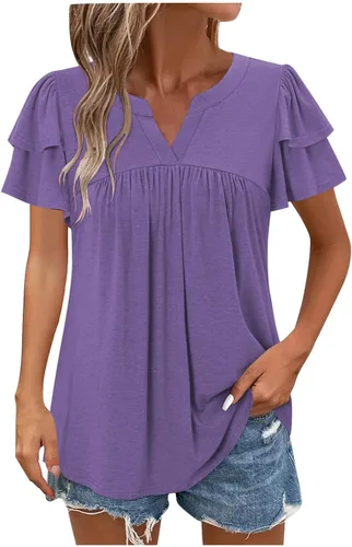 Vista 7 de Blusas para mujer, elegantes, casuales, de verano, de manga corta, plisadas, holgadas, suaves, cómodas, de moda a01 blanco