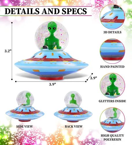 Vista 2 de CoTa Global Alien Snow Globe - Figura mágica de globo de agua arcoíris con purpurina brillante, adorno coleccionable para decoración del hogar