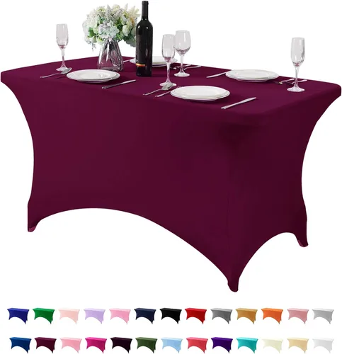 Vista 162 de Mantel de elastano para mesa de 6, 4 o 8 pies, universal, ajustable, para fiestas, banquetes, bodas y eventos, color verde manzana
