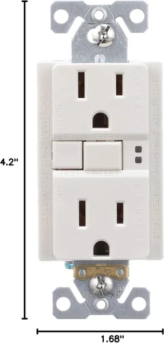 Vista 4 de Eaton GFCI - Receptáculo dúplex de autocomprobación 15A -125V con placa de pared de tamaño estándar, almendra clara