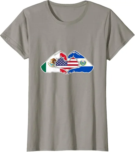 Vista 82 de Corazón manos México, El Salvador y Estados Unidos. Camiseta, Negro