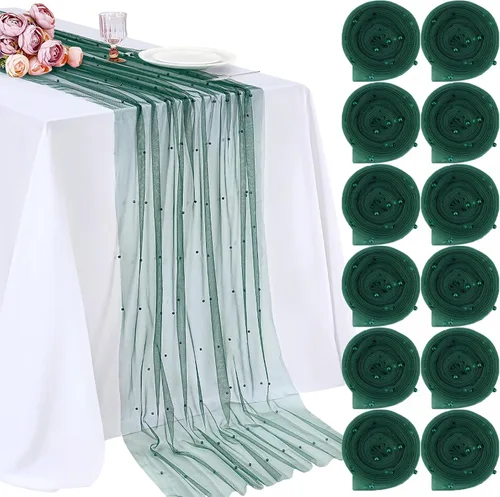 Vista 40 de LuoluoHouse Camino de Mesa de Perla para Centros de Mesa de Boda: Camino de Mesa de Perla de 10 pies, Decoración de Mesa de 29x120 Pulgadas de Tul