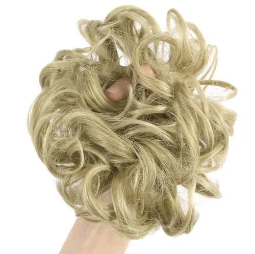 Vista 4 de Extensiones de moño de cabello desordenado, moño de cabello con coletero, recogedor Rubio ceniza