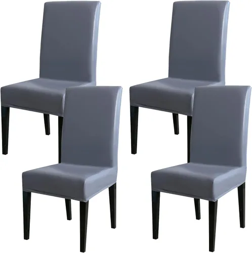 Vista 19 de Qubjus Fundas para sillas de comedor, de piel sintética sólida, impermeable, a prueba de aceite, elásticas, fundas protectoras para sillas de Negro