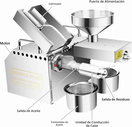 Vista 3 de Máquina de prensa de aceite de 1500 W con salidas de aceite dobles, extractor automático de expulsor de aceite comercial de acero inoxidable