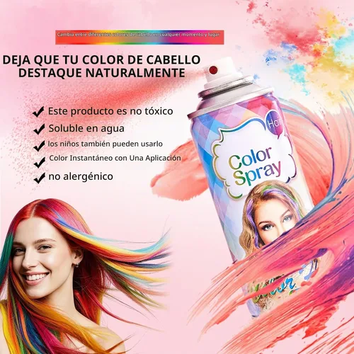 Vista 3 de Spray de color temporal para el cabello, tinte para el cabello rojo, tinte de cabello para mujeres, tinte temporal para el cabello, lavable, fácil