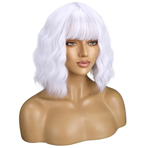 Vista 24 de BERON Pelucas cortas verdes para mujer, peluca rizada ondulada con flequillo para niñas, pelucas de cabello de color verde aguacate, peluca