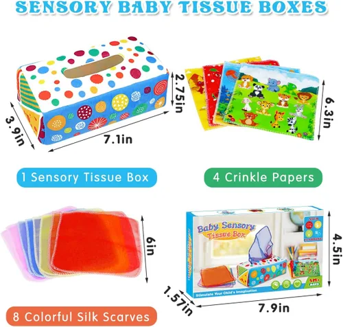 Vista 6 de Juguetes para bebés de 6 a 12 meses: Caja de pañuelos para bebés Colorido