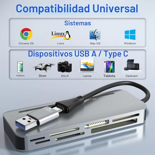 Vista 6 de Adaptador Memory Stick Pro Duo para iPhone, lector de tarjetas de cámara 7 en 2 SD/TF/CF/XD/Sony Pro Duo Stick con adaptador USB C USB3.0, adaptador