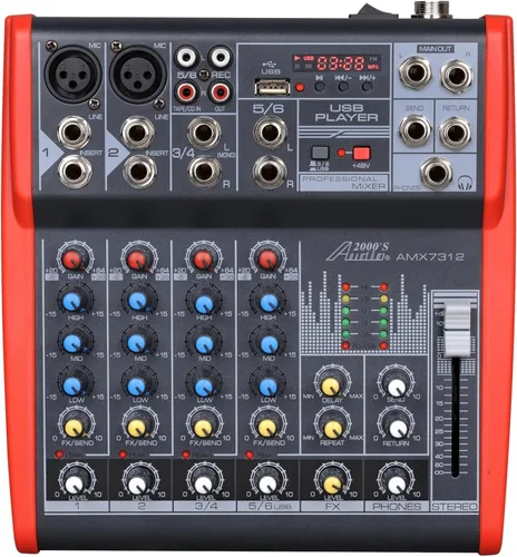Vista 4 de Audio2000'S AMX7303- Mezclador de audio profesional de cuatro canales con procesador USB y DSP