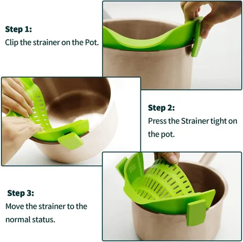 Vista 8 de AUOON - Colador con clip para todas las ollas, colador de silicona para pasta, colador de cocina para drenar fideos, grasa de carne molida