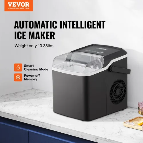 Vista 3 de VEVOR Máquina de hielo para encimera, 26 libras en 24 horas, 9 cubos listos en 7 minutos, máquina de hielo autolimpiante con cuchara y cesta