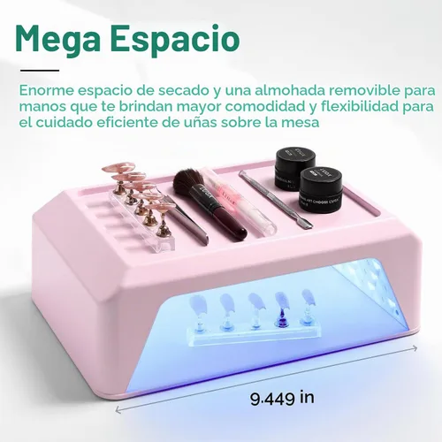 Vista 6 de L'UGX Lámpara de uñas profesional para secadora de esmalte de gel de 72 W, luces LED UV con almohada para reposabrazos y bandeja retráctil, perfecta