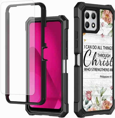 Vista 28 de Funda para T-Mobile Revvl 7 de 6.6 pulgadas con protector de pantalla, policarbonato duro de doble capa resistente y TPU suave a prueba de golpes