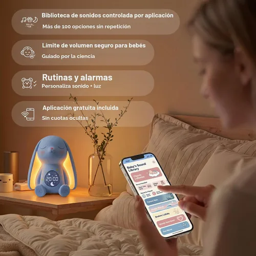 Vista 6 de Mom's Choice Awards丨Bunny White Noise Sound Machine Baby for Sleep - Detección de llanto AI, 100 sonidos relajantes, acceso completo a la aplicación