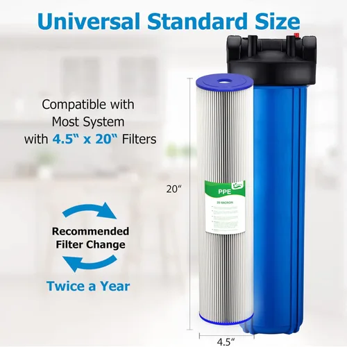Vista 3 de Cartucho de repuesto de filtro de agua para toda la casa de 20 micrones y 20 pulgadas, filtros de agua plisados de sedimentos de 4.5 x 20 pulgadas