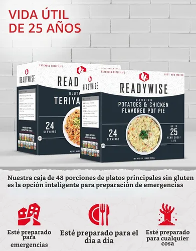 Vista 3 de ReadyWise Suministro de alimentos de emergencia: 48 porciones sin gluten, 2 cajas, alimentos preparadores de supervivencia liofilizados y comidas