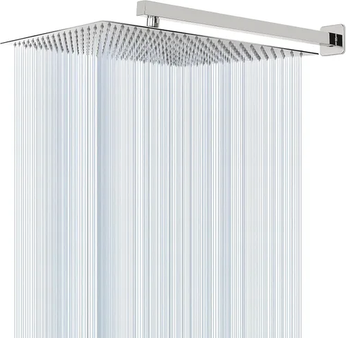 Vista 14 de Cabezal de ducha con brazo de extensión, cuadrado de alta presión con brazo de ducha, cobertura de cuerpo completo de cascada de lluvia de acero